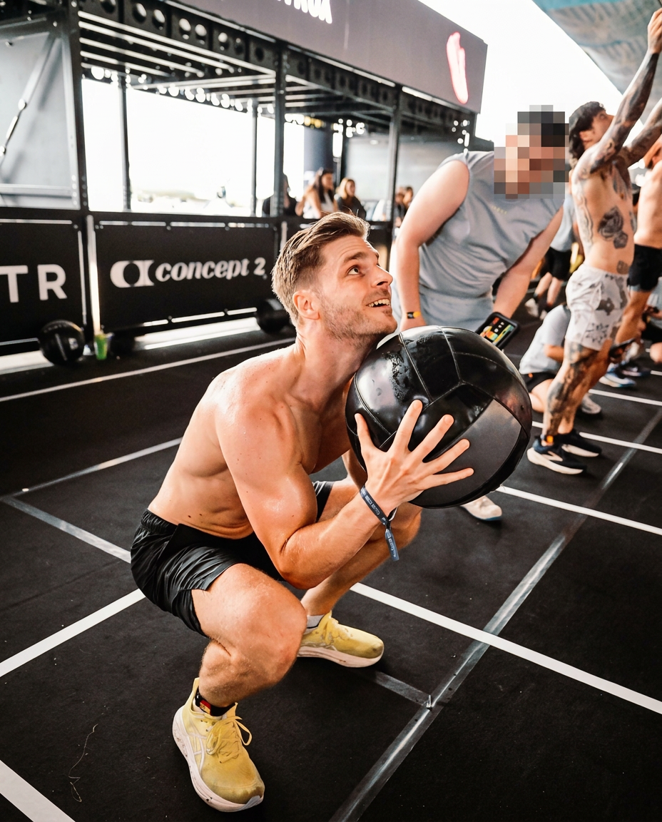 Felix Laux bei den Wall Balls im Wettkampf